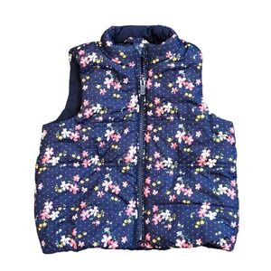 BABY GAP Toddler Floral Puffer Vest, Navy Floral Print, Size 2 Years